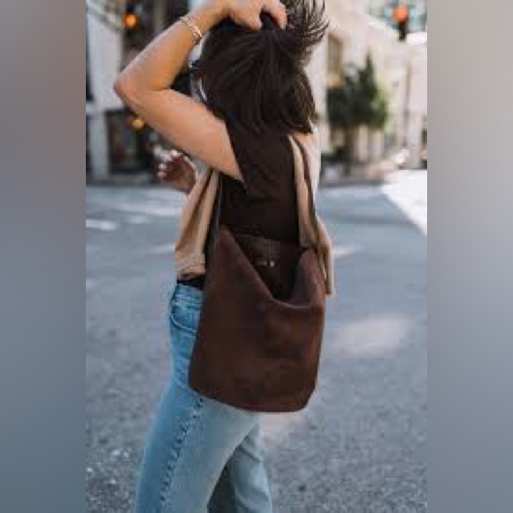 J.Crew Berkeley Bucket Bag in brown suede & leather.